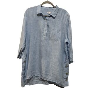 J. Jill Striped Blue White Love Linen Tunic Top 3/4 Sleeve Petite Women’s Sz XL